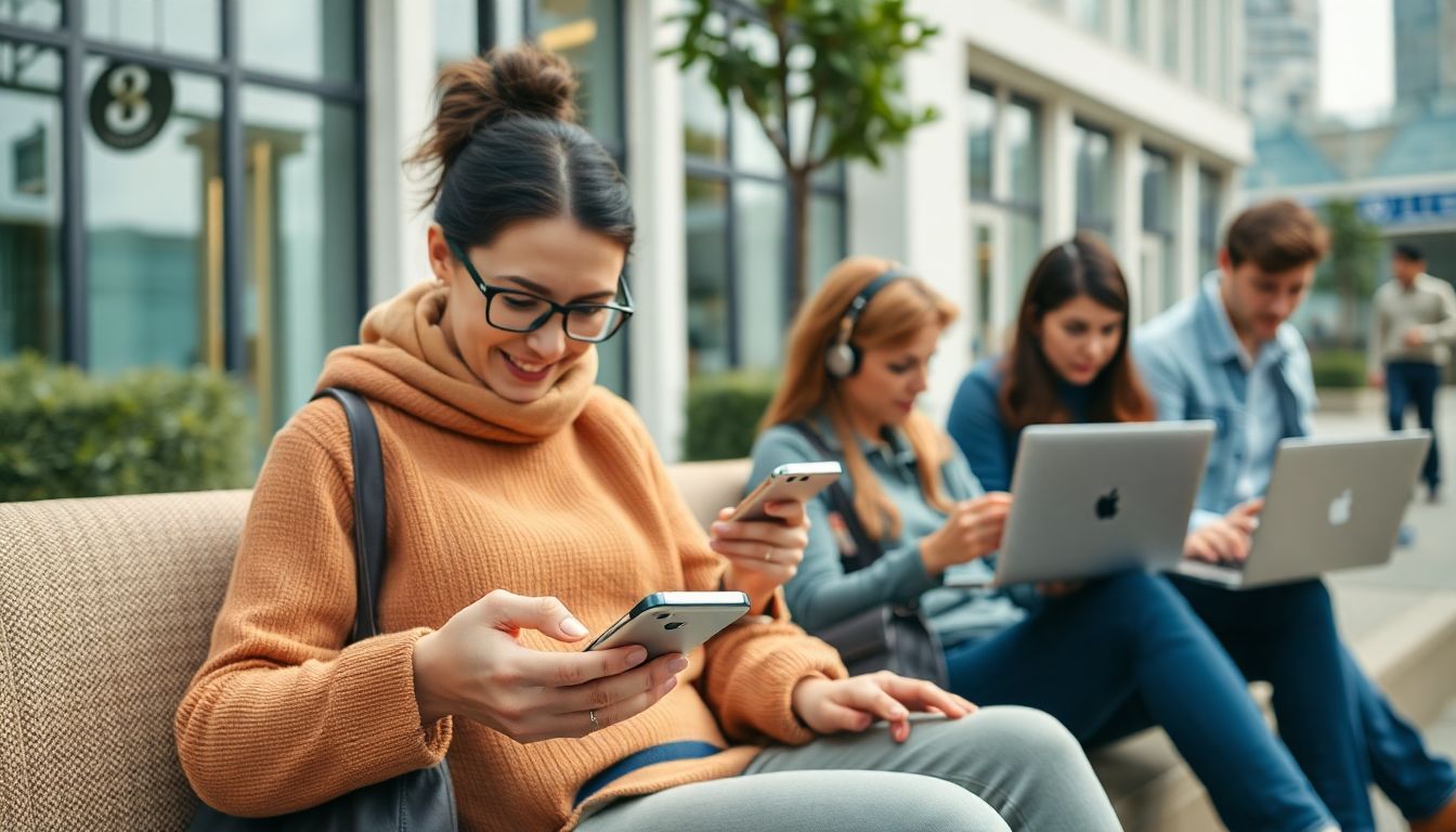 일상 생활에서 스마트폰과 노트북으로 모바일 신분증과 정부24 서비스를 이용하는 모습