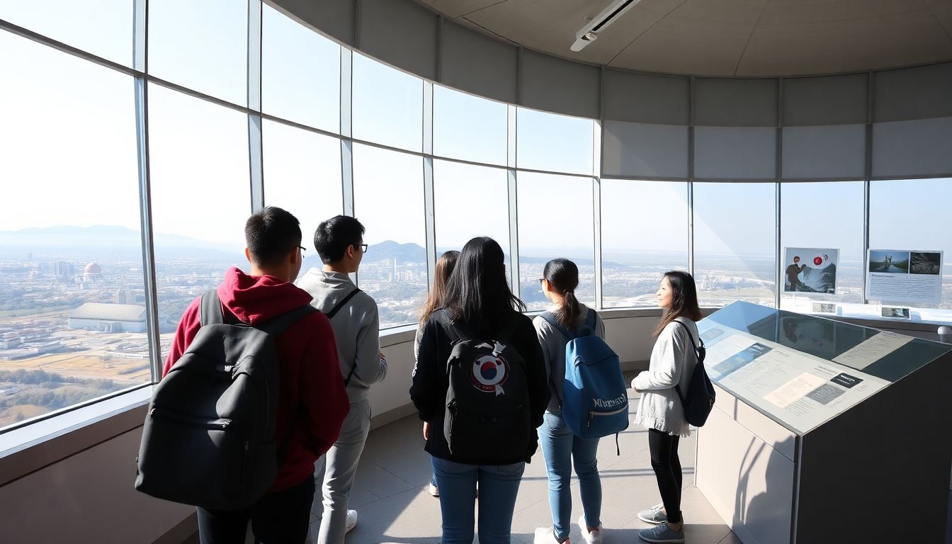 임진각 평화전망대를 방문한 중고생들이 평화와 역사 전시를 관람하는 모습