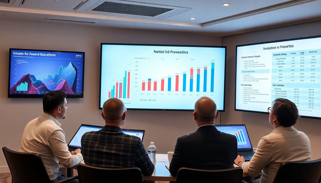 투자자가 시장 기회와 리스크를 분석하는 모습의 프레젠테이션 장면