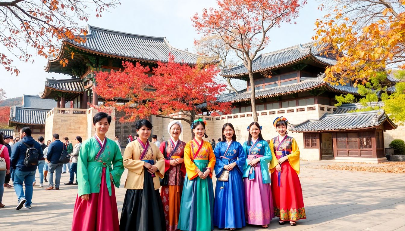 가을 단풍 속 여러 고궁 인생 포토존과 전통찻집에서 한복 체험을 즐기는 모습