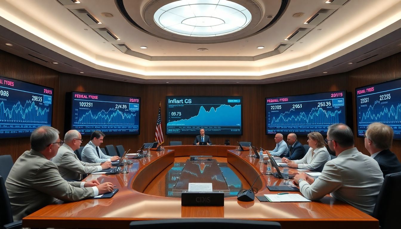 2025년 연준 회의에서 경제 데이터와 CPI 지표를 분석하는 장면