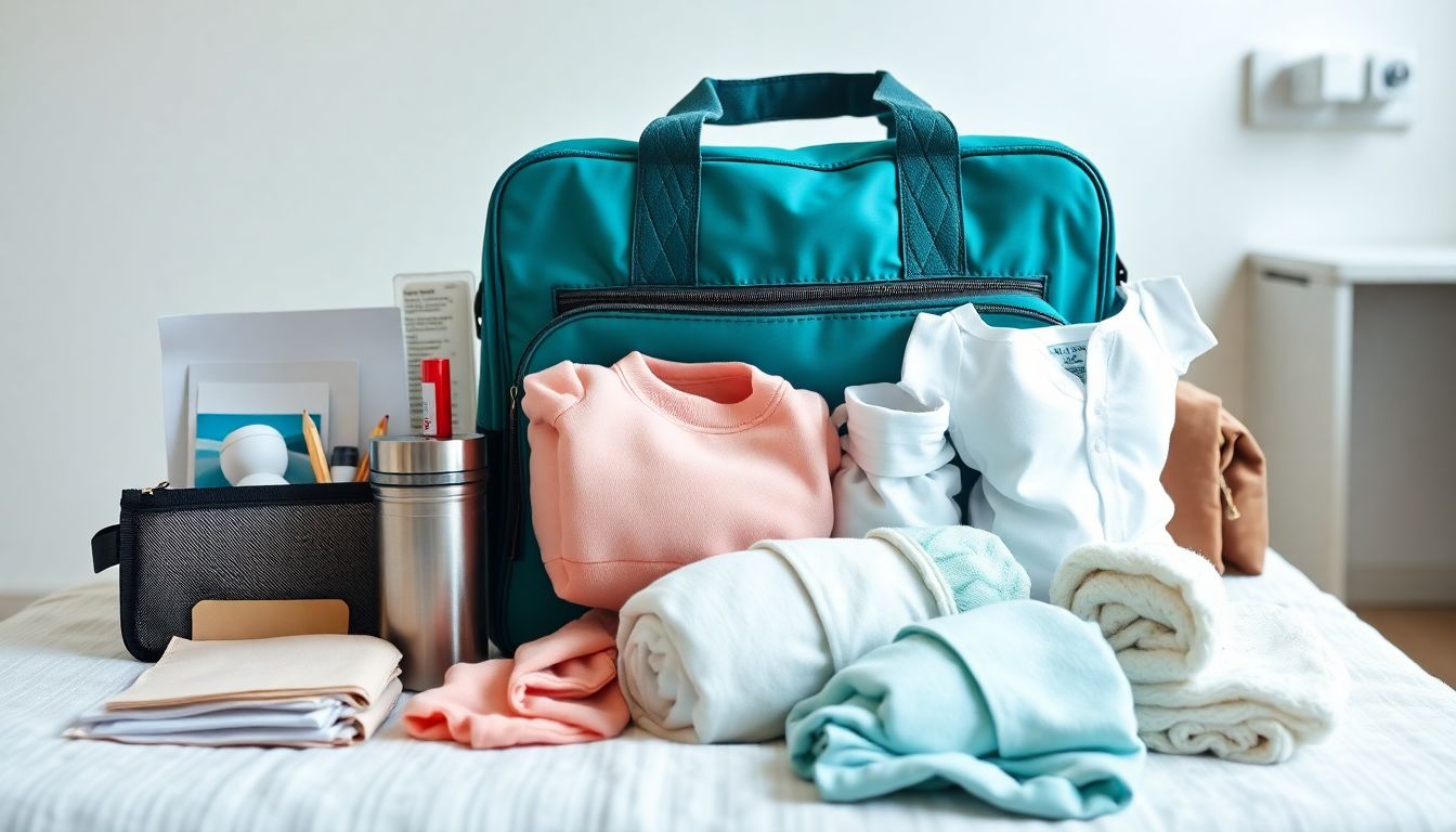 병원에 준비된 산모와 신생아를 위한 입원용 출산 가방 물품들