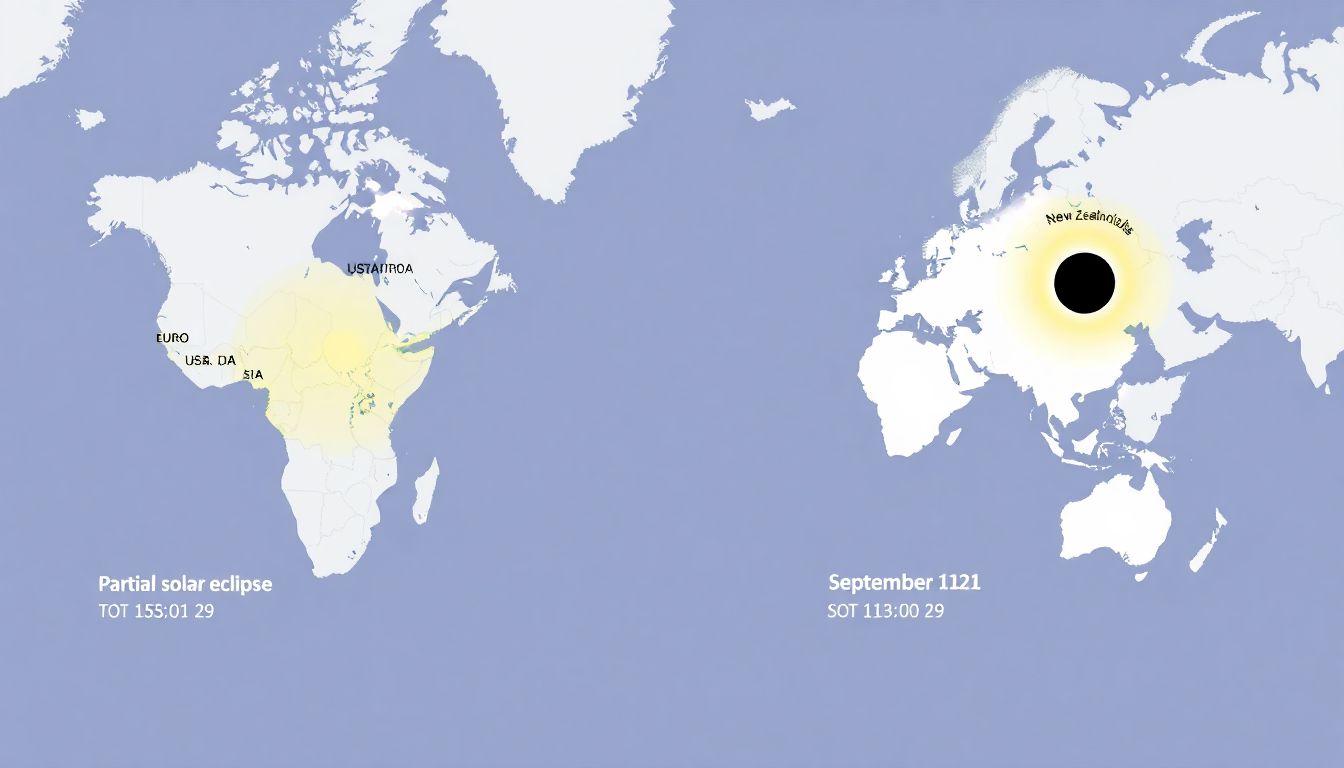 2025년 3월 29일과 9월 21일 부분일식 관측 가능 지역 지도