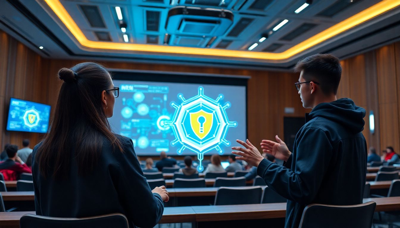 미래 지향적 대학원생들이 첨단 사이버 보안 기술을 발표하는 모습