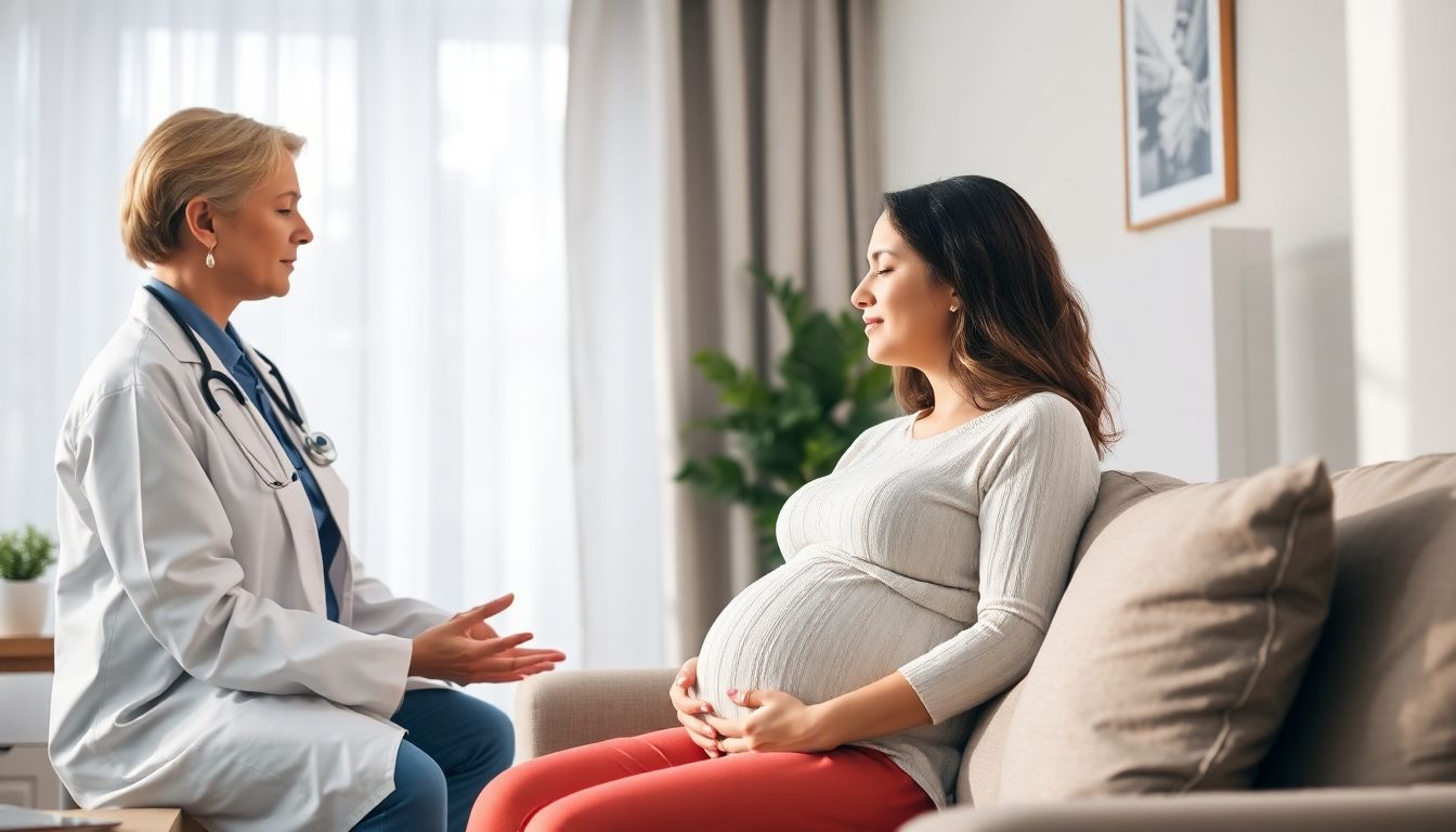 임산부가 의료진과 상담하며 안정된 여행 계획을 세우는 모습을 담은 이미지