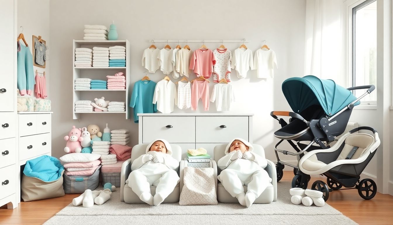 쌍둥이 출산을 위한 신생아 용품과 육아용품을 정리한 이미지