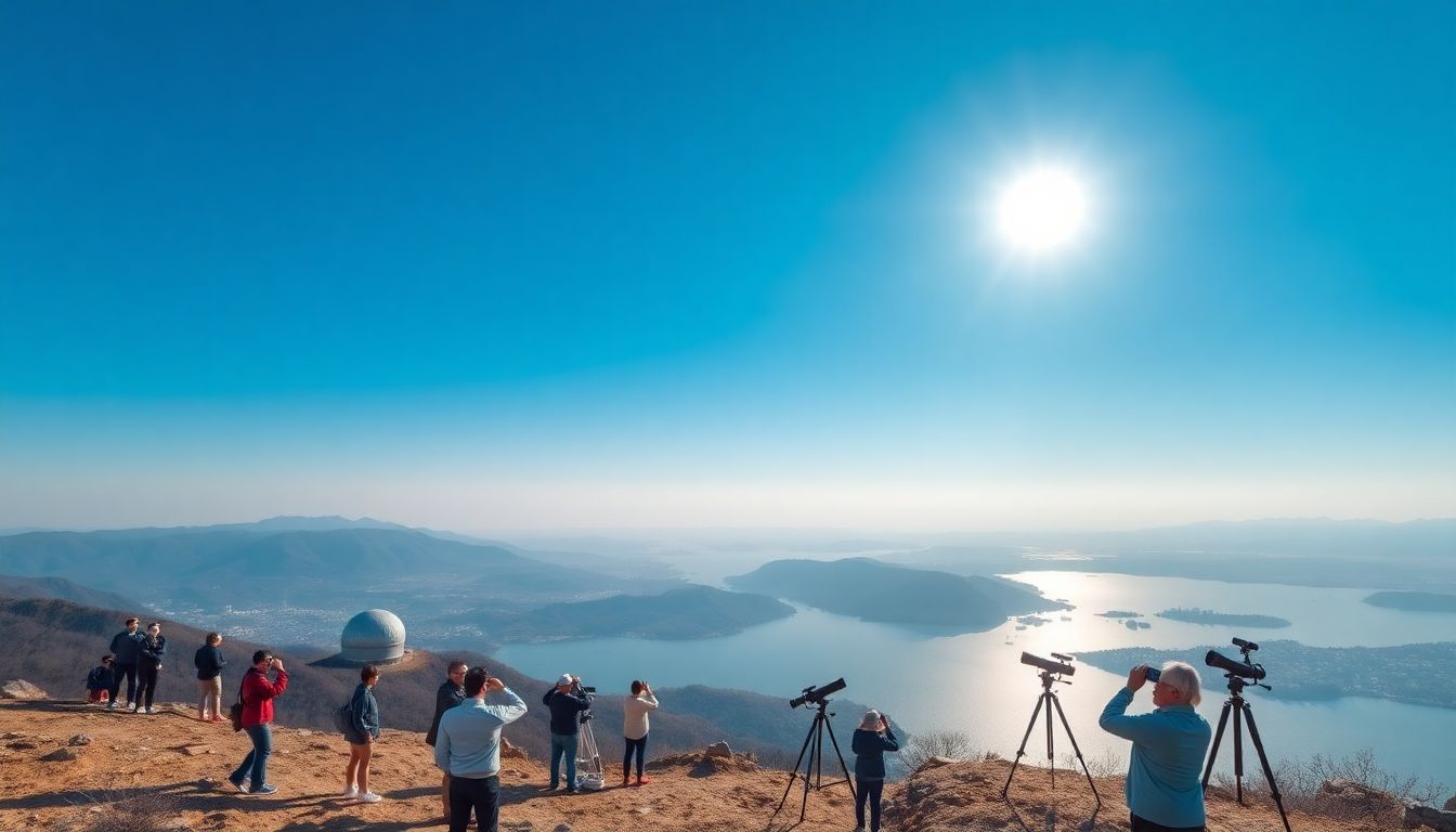 한국의 개기일식 관측 명당 산악, 해안, 천문대 풍경과 관측 준비 모습