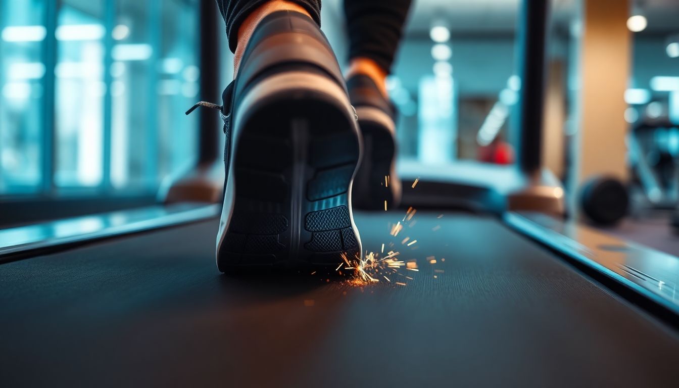 러닝머신 벨트와 운동화 굽 사이 마찰에 의한 정전기 발생 모습