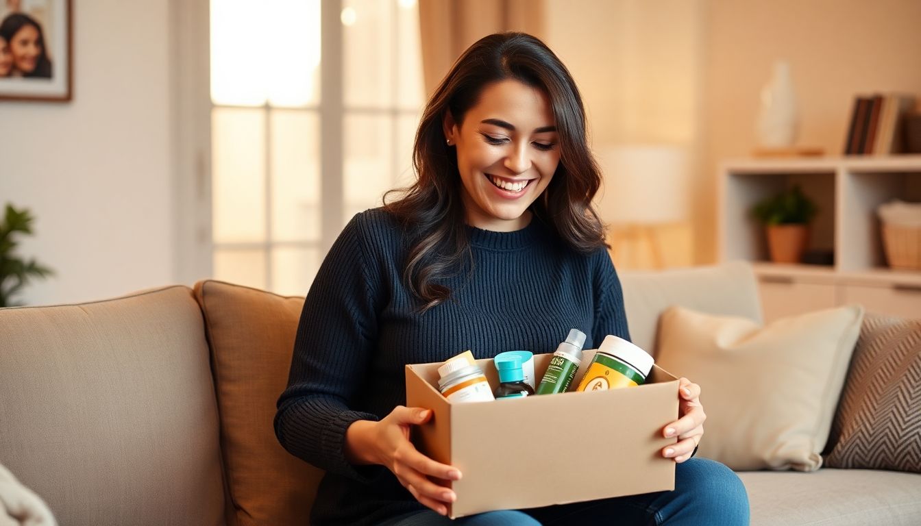 임산부가 온라인 신청 후 택배로 선물을 받는 모습의 이미지