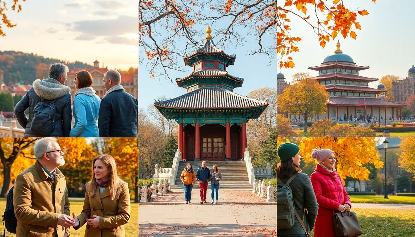 커플, 가족, 나홀로 방문객들이 가을 고궁 체험 프로그램을 즐기는 모습의 콜라주