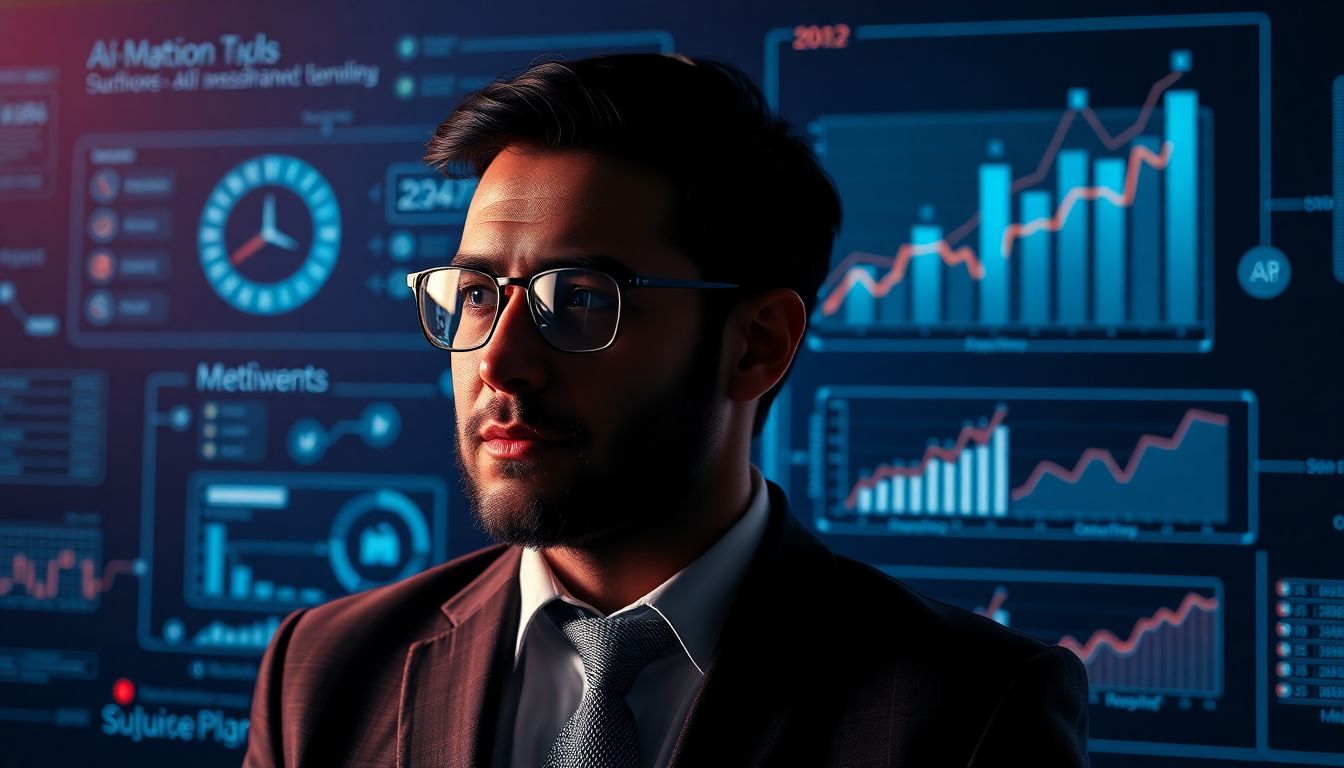 미래 가치를 바라보며 AI 마케팅 플랫폼 성장 차트를 보는 비즈니스 전문가