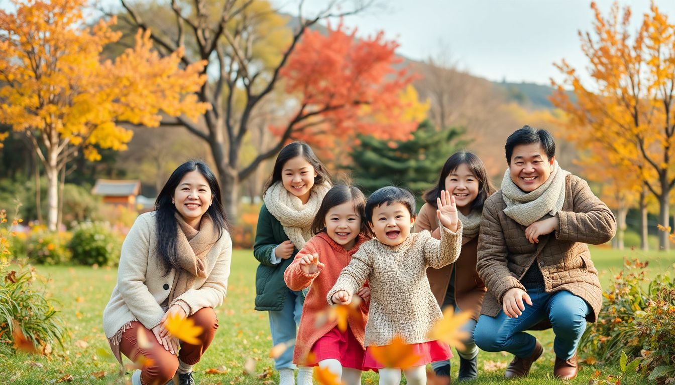 가족이 함께 경기도의 가을 풍경이 아름다운 공원에서 즐거운 시간을 보내고 있는 모습